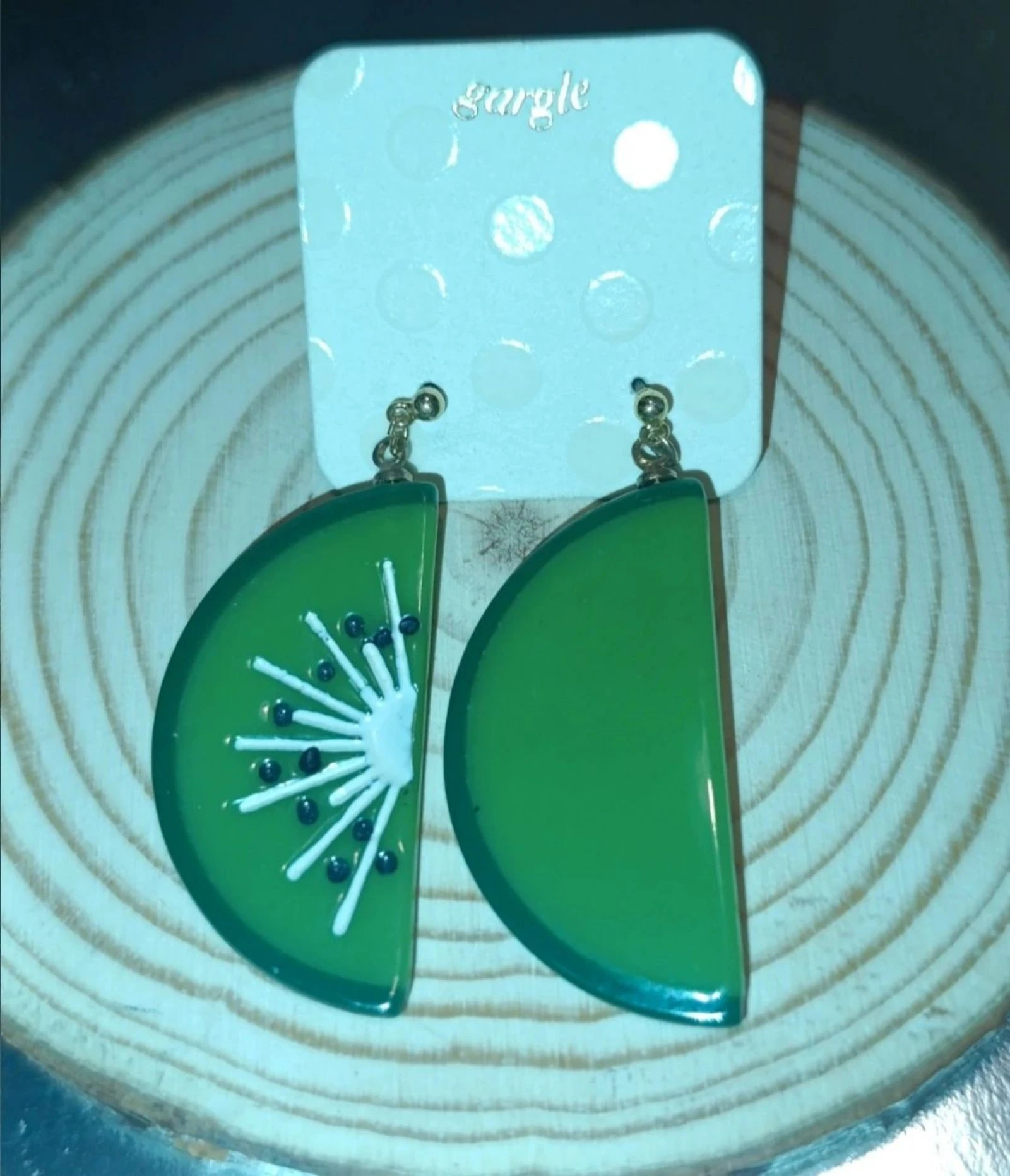 Boucles d'oreilles Gargle Kiwi vert et noir – photo 2